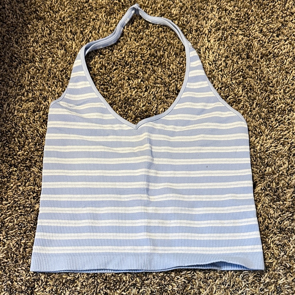 Striped Blue & White Halter Top